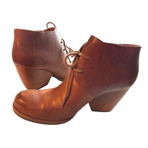 Korks Ease Leather Ankle Boots Chestnut Brown Leather Lace-Up Chunky Heel Size 8